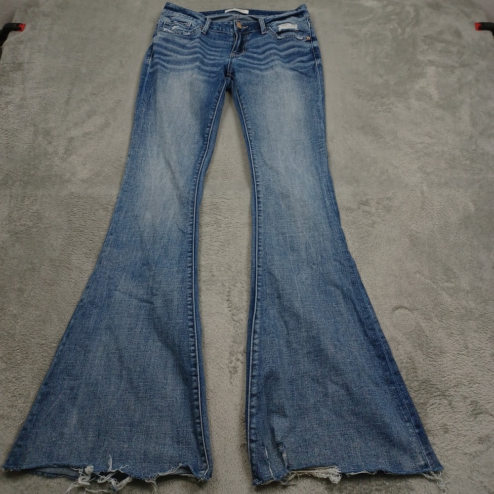 BKE Jeans Womens 27 Blue Denim Low Rise Flared Slim Fit Frayed Modern